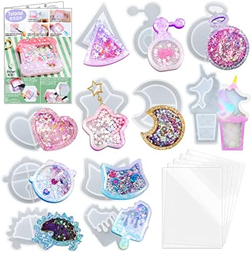 FUNSHOWCASE Resin Shaker Molds Set Charms Pendant Jewelry Making Supplies 11 Trays Bundle with 5 Seal Films and Tutorial Manual by FUNSHOWCASE