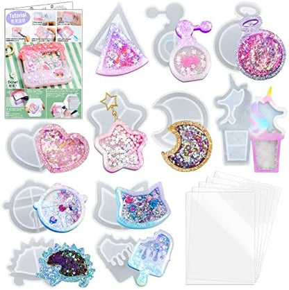 FUNSHOWCASE Resin Shaker Molds Set Charms Pendant Jewelry Making Supplies 11 Trays Bundle with 5 Seal Films and Tutorial Manual by FUNSHOWCASE