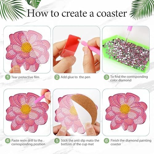 DOTZSO Diamond Art Coaster Kit 8Pcs Flower Diamond Painting Coaster 4×4in - Image 3