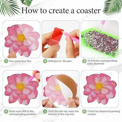 DOTZSO Diamond Art Coaster Kit 8Pcs Flower Diamond Painting Coaster 4×4in - Image 3