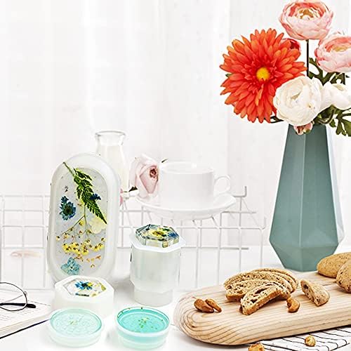 Woohome 3 PCS Large Grinder Resin Mould Tray Epoxy Casting Mould Silicone Jar Mould with Lid, Dried Flowers and Gold Foil Flakes for Herb Grind, Container Storage DIY Making Craft - Image 3