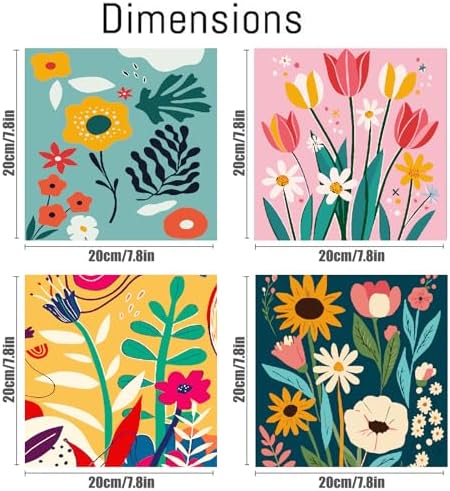 FQOVKYN 4 Pack Paint by Numbers Kit for Adults with Frame Flower Easy, Abstract Art Floral Framed Painting by Numbers on Canvas, DIY Acrylic Watercolor Oil Paint Kits for Home Decor 8 x 8 Inch - Image 2