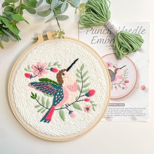 Myfelicity Punch Needle Embroidery Kit, Beginner Craft Set with Animal Pattern Design, 7.9 Inch Hoop (Hummingbird) - Image 5