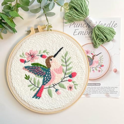 Myfelicity Punch Needle Embroidery Kit, Beginner Craft Set with Animal Pattern Design, 7.9 Inch Hoop (Hummingbird) - Image 5