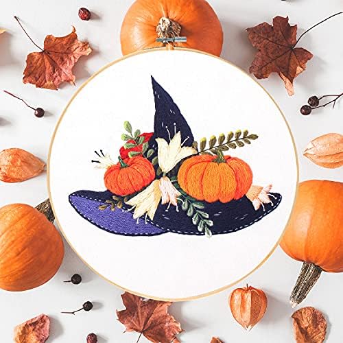 Santune 4-Pack Halloween Embroidery Kit Cross Stitch Kits for Beginners DIY Needlepoint Kit with 4 Embroidery Clothes Featuring Pumpkin Patterns,2 Hoops,Color Threads,Needles - Image 6