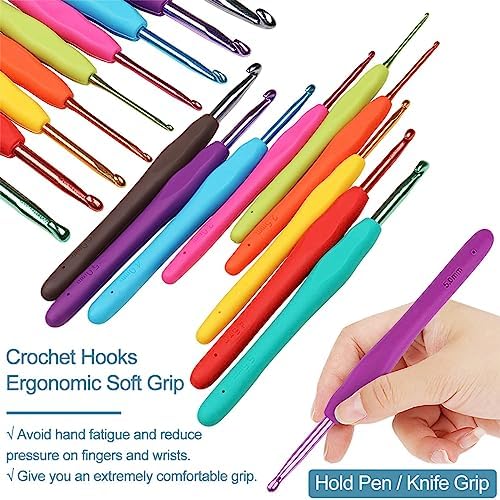Abizarch 59 Pcs Crochet Hooks Kit for Beginners Adults, Knitting Starter Kit for Adults Ergonomic Soft Grip Handle Crochet Tools, DIY Weave Yarn Kits with Carry Bag, Travel Knitting Crochet Supplies - Image 3