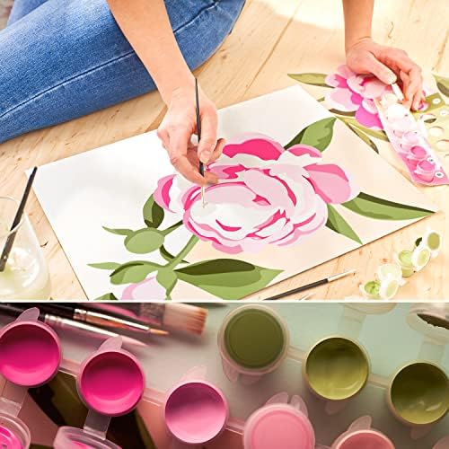 Arteza Paint by Number for Adults, 12x16 Inches, 21 Pieces, Floral Paint by Numbers Kit, Comes with 1 Canvas Panel, 12 Acrylic Paint Pots, 5 Paintbrushes, Art Supplies for Home & Office Wall Decor - Image 6