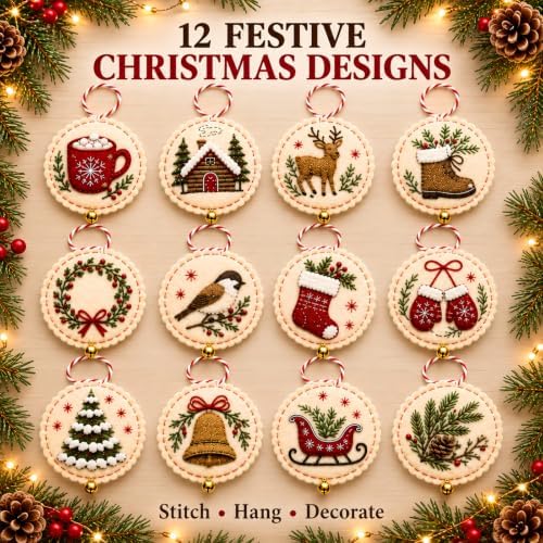 Christmas Embroidery Kit, 12PCS DIY Ornament Set for Beginners - Image 6
