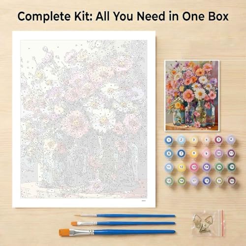 Amphol Paint by Numbers Kit for Adults - Boho Cosmos Floral DIY Paint by Number Canvas Art Kit, 16x20in Unframed Oil Painting by Number Kit, Relaxation and Home Decoration, Complete Acrylic Paint Set - Image 7