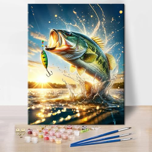 TUMOVO Largemouth Bass Paint by Numbers Kit Adults Fishing by TUMOVO