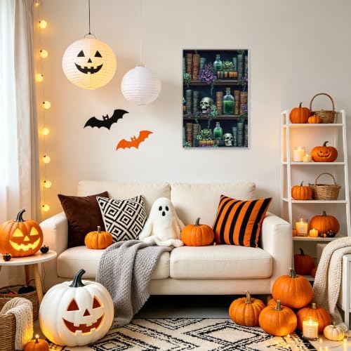NAIMOER Halloween Paint by Numbers Kits for Adults Beginner with Wooden Framed, Skull Bookshelf Color by Numbers on Canvas Painting Kits for Adults, Easy Paint DIY Acrylic for Home Decor 8X12 Inch - Image 3