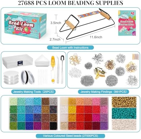 PP OPOUNT Value Bead Loom Kit, 27688 PCS Beading Supplies with 48 Color 3 mm Seed Beads, Beading Loom Kits for Adults Jewelry Making, Bracelets Belts, Earrings Belts - Image 2
