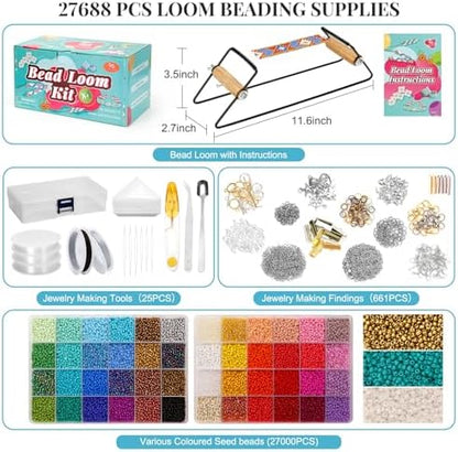 PP OPOUNT Value Bead Loom Kit, 27688 PCS Beading Supplies with 48 Color 3 mm Seed Beads, Beading Loom Kits for Adults Jewelry Making, Bracelets Belts, Earrings Belts - Image 2