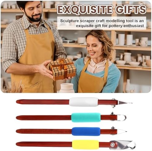 Lanties 4 Pcs Pottery Carving Tool Set Sculpture Scraper Craft Modelling Tools Red Pear Wood Texture Handle with Stainless Steel Blade for Clay Carving, Ceramic Sculpting, Graffito (Classic Color) - Image 6