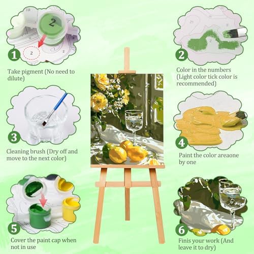 AIRDEA Lemon Paint by Numbers for Adults 16x20in Rose Painting by Number Kits for Beginner Frameless Easy Acrylic Oil Painting on Canvas with Paints and Brushes - Image 4