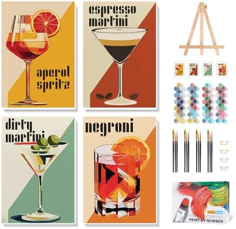 Camocin 4 Pack Framed Paint by Numbers Kit for Adults with Wooden Easel by CamocinDIYKit