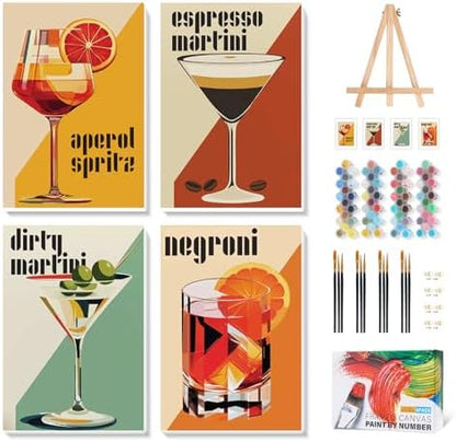 Camocin 4 Pack Framed Paint by Numbers Kit for Adults with Wooden Easel by CamocinDIYKit