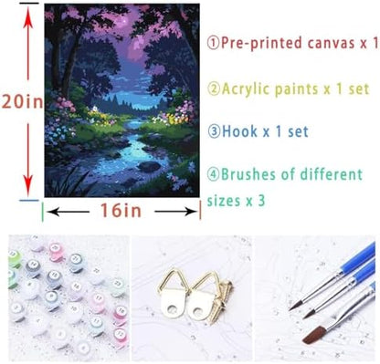 Lovepefe Forest Rivulet Paint By Numbers Kit for Adults, Paint by Number Kits for Beginner Acrylic On Canvas Forest Night Oil Painting Kit Adults Kits for Gift Home Wall Decor 16x20 Inch - Image 5