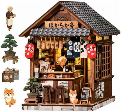 Book Nook Kit DIY Miniature House with LED Lights, 3D Wooden Puzzle Tavern for Adults, Mini Dollhouse Building Kit, Creative Home Decor Gift for Women & Men by OTIOTHING