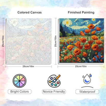 Yezavesu Framed Paint by Numbers Kit for Adults Starry Night, Flowers - Image 3