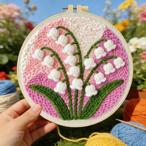 ZuoAnLF Punch Needle Kit for Beginners and Adults, DIY Easy Lily of the Valley Punch Needle Set, Includes Pattern, Tools, Yarn, Embroidery Hoop and Instructions, for Creating Punch Needle Artworks by ZuoAnLF