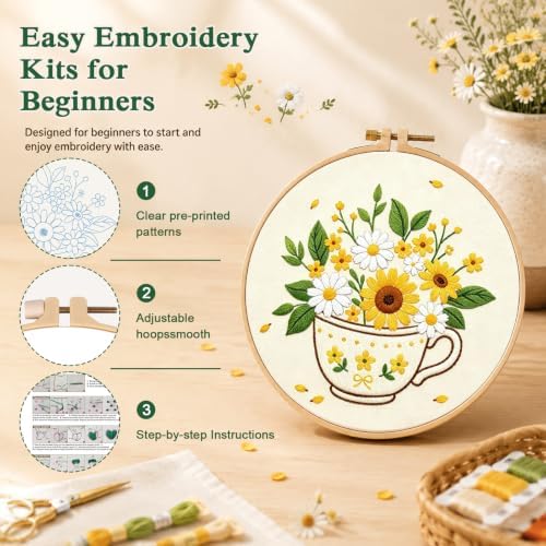 Louise Maelys 3 Set Flower Embroidery Kit for Beginners, Gift for Lovers - Image 4