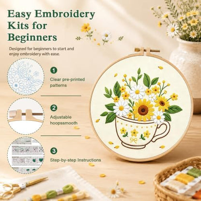 Louise Maelys 3 Set Flower Embroidery Kit for Beginners, Gift for Lovers - Image 4