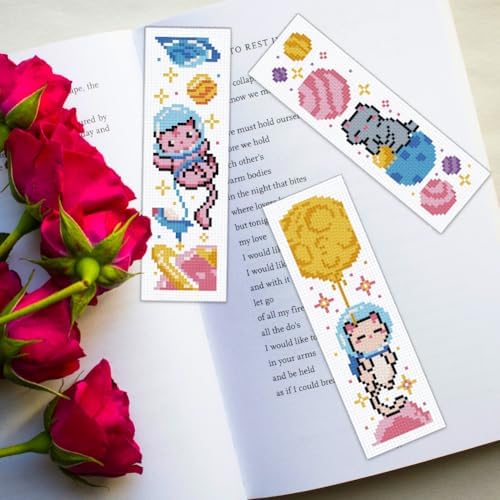 ORIGACH 6 Set Space Cat Cross Stitch Bookmark Kit for Beginner - Image 6