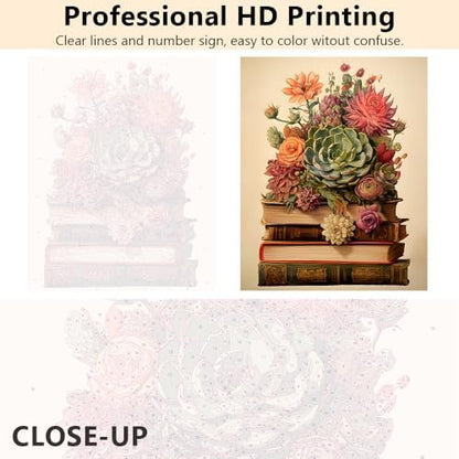 TUMOVO A Succulent on a Book- Paint by Numbers for Adults Beginner, Vintage Plant Adult Paint by Number Kits, Abstract Canvas Painting Kits for Men Women,Home Library Wall Decor 16x20in Frameless - Image 3