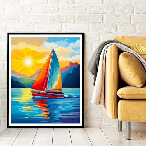 Natuyalo Sailboat Paint by Numbers Kit for Adults - Sunset Landscape Painting by Number on Canvas Without Frame, DIY Acrylic Art Crafts for Ideal Gift Home Wall Decor (16x20 Inch) - Image 3