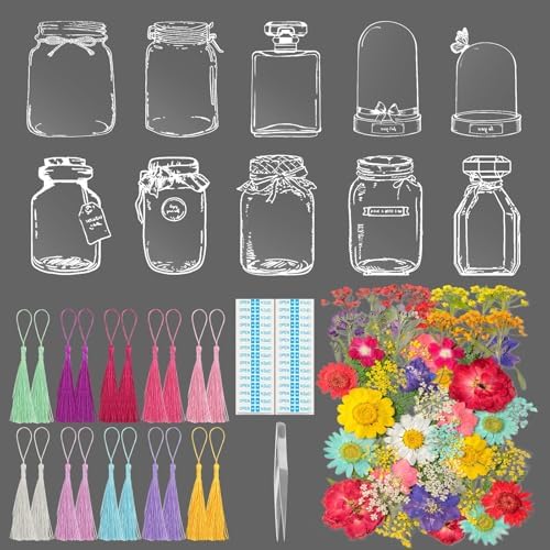 Kaluofan 103PCS Bookmark Making Kit, Transparent Flower Bookmarks, Handmade Dried Flower Bookmark Kit for School, DIY Bookmark Kit with Abundant Bottle Bookmarks Dried Flowers Tassels and Tweezer by Kaluofan