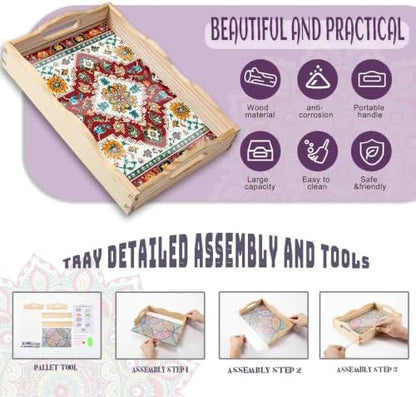 EWJRNSF Diamond Art Kits for Adults Wooden Serving Trays with Handles, 5D Diamond Painting Big Gem Arts and Craft Gifts Trays Decor Gift Home Decor 7.8x11.8 Inches Bohemia A - Image 3
