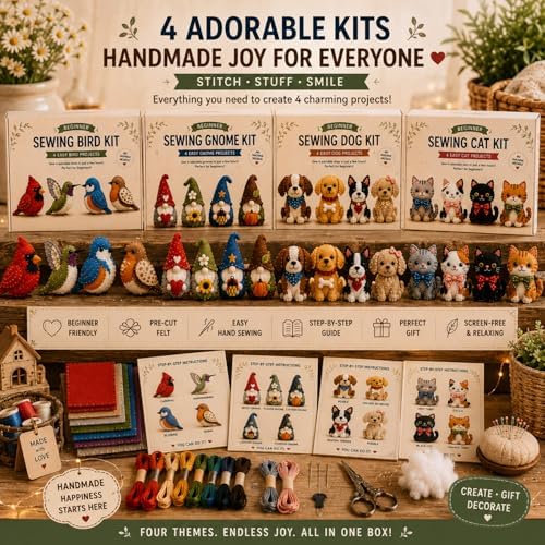 Sewing Kit for Beginners, DIY Felt Sewing Craft Kit with Pre-Cut Fabric & Instructions, Handmade Plush Animal Craft Set for Adults & Teens (gnome) - Image 2