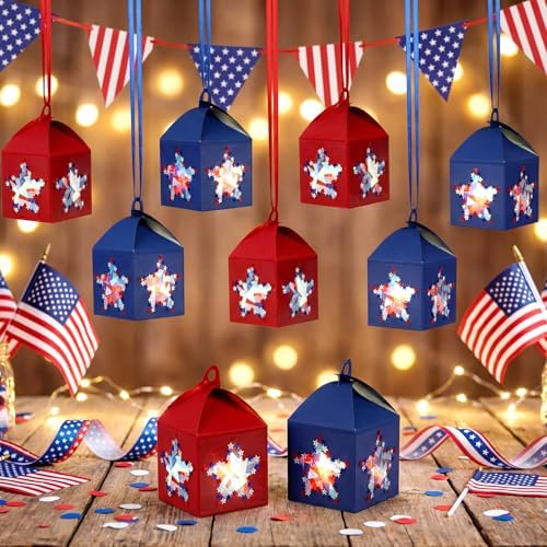Maitys 16 Sets Patriotic Red Blue Star Paper Lantern Suncatcher Craft Kits - Image 4