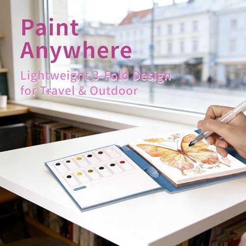 Watercolor Painting Book for Adults - All-in-One Travel Art Set for Beginners, Art Kit with 3-Fold Pad, Creative Stress Relief Watercolor Workbook Travel - Image 5