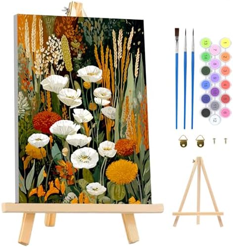 MAXBYE Framed Paint by Numbers Kits for Adults with Wooden Easel, Floral Botanical Easy DIY Adult Paint by Number Kits on Canvas, Paintings Kit for Beginners Gift Home Wall Garden Decor 10×14 Inch by MAXBYE
