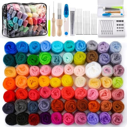 SOCNITC 70 Colors Needle Felting Kits Needle Felting Supplies with Tools by SOCNITC