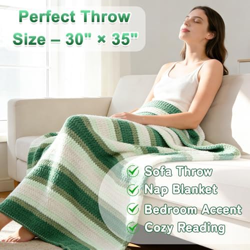 Reessy Crochet Blanket Kit for Adult Beginners, Green Ombre Chenille Yarn - Image 2