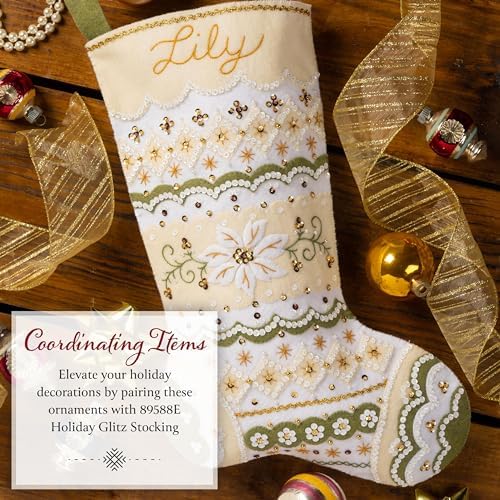 Bucilla Felt Applique 6 Piece Ornament Making Kit, Pearl Snowflakes, Perfect for Holiday DIY Arts and Crafts, 89682E - Image 6