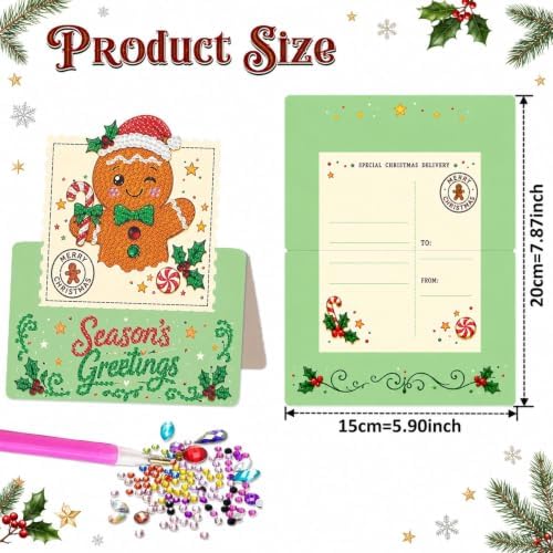 DIY Christmas Diamond Art Painting Cards Set Crafts Decor 6-Piece Vintage Stamp Style Folding Holiday Blessing Cards with Envelopes and Tool Kit for Adults-Christmas - Image 5