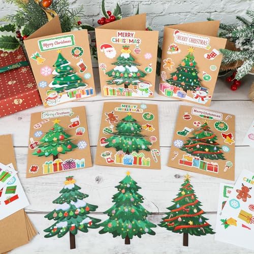 COCHIE 24 Sets Christmas Card Making Kits 3D Christmas Tree Card Making Craft Kits for Kids Holiday Greeting Cards Bulk for Home Classroom Activities - Image 5