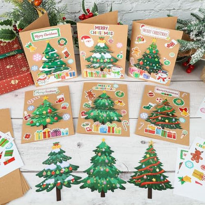 COCHIE 24 Sets Christmas Card Making Kits 3D Christmas Tree Card Making Craft Kits for Kids Holiday Greeting Cards Bulk for Home Classroom Activities - Image 5