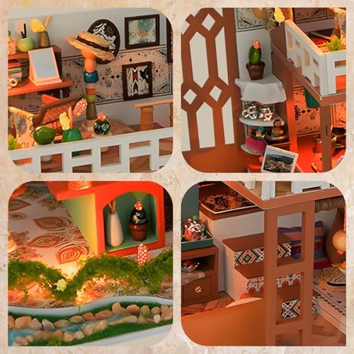 DIY Miniature House Kit, Dollhouse Kit w/Dust Cover Adult, Boho Loft - Image 4