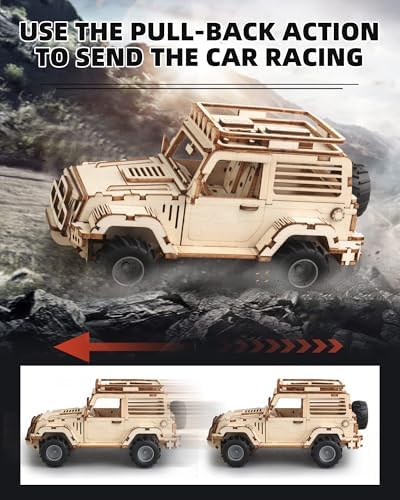 3D Wooden Puzzles for Adults to Build, Off-Road Car Model Kit - Image 4