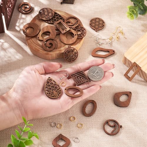 EEE ELECRELIVE 24Pcs Wooden Earrings Blanks Kit Wood Earring Charms Teardrop Rhombus Oval Pendants with Jump Rings for Boho Earring DIY Jewelry Making - Image 6