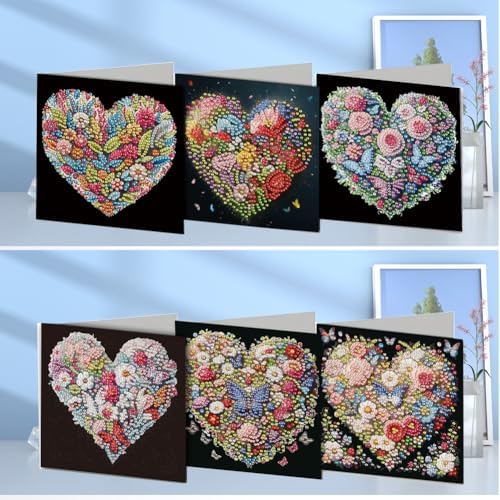 6 Pcs Diamond Painting Greeting Cards Kit Heart Rose Flowers Butterfly with Envelopes, 5D DIY Special Shaped Rhinestone Art Card Making Kits for Adults, Holiday Blessing Postcards, Creative Craft Gift - Image 6