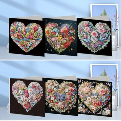 6 Pcs Diamond Painting Greeting Cards Kit Heart Rose Flowers Butterfly with Envelopes, 5D DIY Special Shaped Rhinestone Art Card Making Kits for Adults, Holiday Blessing Postcards, Creative Craft Gift - Image 6