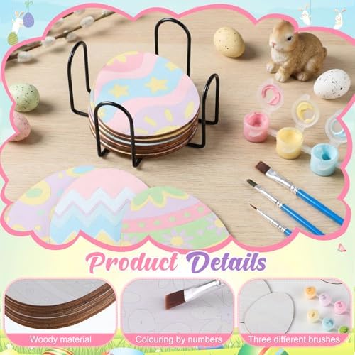 Reallnaive 8 Pcs Easter Eggs Paint by Numbers Kit for Adults Wooden Coaster - Image 4