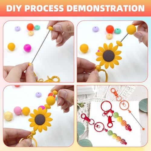 96 Pcs Beadable Keychains Bars bulk - 48 Colorful DIY Metal Beaded Keychain Making Kit + 48 Bags Included, Bead Keychain Supplies,Blank Key Chain, Perfect for Women, Men, Mother's Day, Birthday Gift - Image 4
