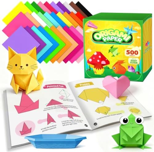IOOLEEM Origami Paper Kit, 500 Sheets 20 Colors, Double Sided Colored Blank Folding Paper Set with Step-by-Step Instructions, Origami Kit for Art & Craft Supplies by IOOLEEM